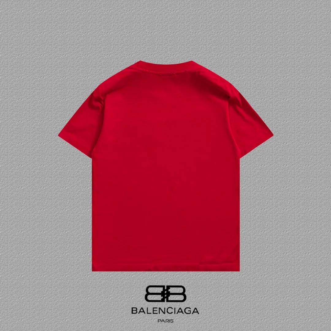 P100✨🔥 [BALENCIAGA] 2026FW short-sleeved T-shirt Premium 26s double yarn 300g fabric embroidery fraying process Color: Black White Red Size: S M L XL 2XL